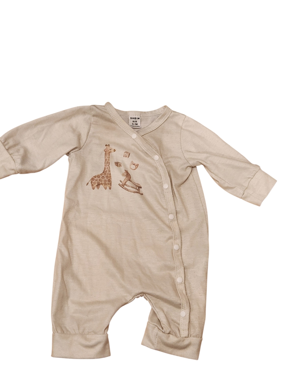 0-1 Month Shein Beige Giraffe Print Baby One-Piece